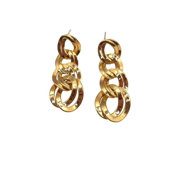 Vintage Monet Gold-Tone Chain Link Drop Earrings - Picture 3 of 7
